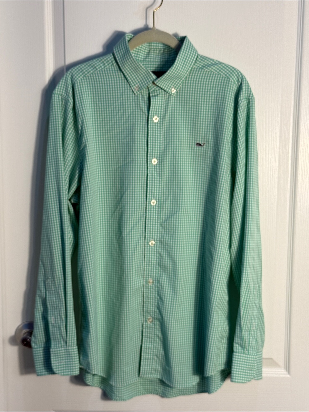 Vineyard Vines Mint Green Gingham Button-Down Whale Shirt Sz L